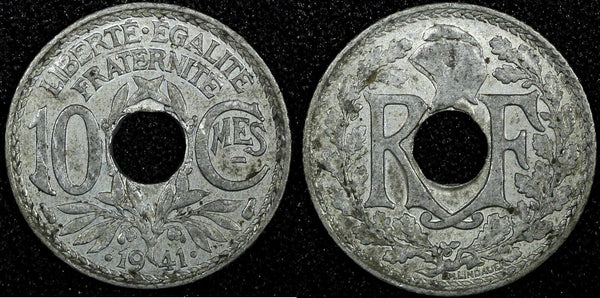 FRANCE  Lindauer Zinc 1941 10 Centimes WWII Issue XF KM# 896 (24 937)