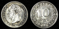 DENMARK Frederik VIII Silver 1907 VBP; GJ 10 Ore UNC  KM# 807 (24 719)