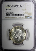 Great Britain George VI Silver 1940 Florin 2 Shillings NGC MS64 GEM KM#855 (1)