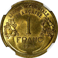 French West Africa Aluminum-Bronze 1944 1 Franc NGC MS64 KM# 2 (001)