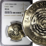 TONGA Taufa'ahau Tupou IV 1975 50 Seniti NGC MS66 FAO-FISH GEM BU  KM# 47 (043)