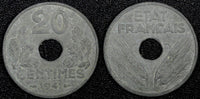 FRANCE  Vichy French State Zinc 1941 20 Centimes WWII Issue 24.5mm KM# 900.1 (1)