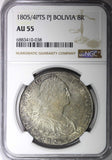 BOLIVIA Carlos IIII Silver 1805/4 PTS PJ 8 Reales NGC AU55 TOP GRADED KM# 73 (8)