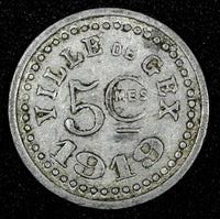 FRANCE Emergency coinage NOTGELD 1919 5 Centimes Ville de GEX-Ain El Mon# 10.1