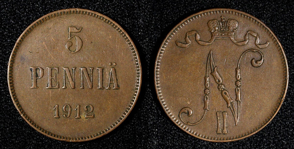 Finland Nicholas II Copper  1912 5 Pennia KM# 15 (27 679)