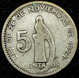 Guatemala Silver 1947 5 Centavos Guatemala City Mint KM# 238.1  (24 443)