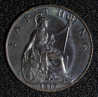 Great Britain George V  Bronze 1917 Farthing Dark finish  KM# 808.1  ( 28 017)