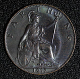 Great Britain George V  Bronze 1917 Farthing Dark finish  KM# 808.1  ( 28 017)