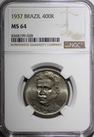 BRAZIL Oswaldo Cruz Copper-Nickel 1937 400 Reis NGC MS64 KM# 539 (028)