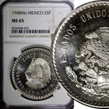 MEXICO Silver 1948 Mo 5 Pesos NGC MS65 Cuauhtemoc 40mm Mint Luster KM# 465 (025)