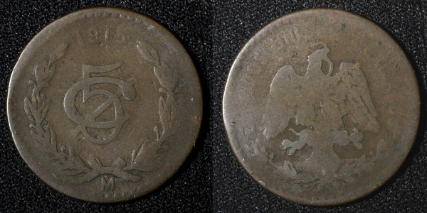 MEXICO ESTADOS UNIDOS MEXICANOS Bronze 1915 Mo 5 Centavos KM# 422 (27 822)