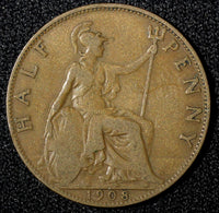 Great Britain Edward VII Bronze 1908 1/2 Penny KM# 793.2 (28 291)