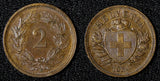 Switzerland Bronze 1934 B 2 Rappen Bern Mint BETTER DATE KM# 4.2a (28 549)