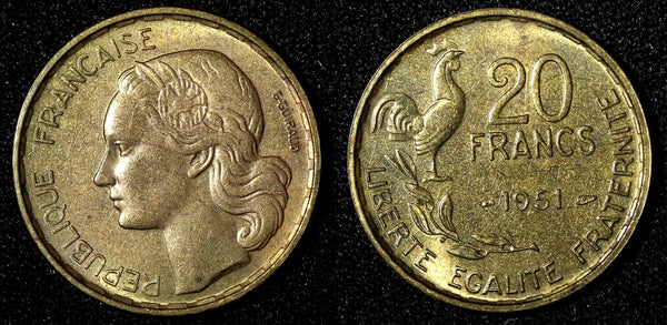 France Aluminum-Bronze 1951 20 Francs UNC  KM# 917.1  (28 276)