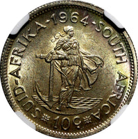 South Africa Silver 1964 10 Cents Jan van Riebeeck NGC MS63 Toned KM# 60 (038)