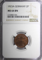 Germany,Weimar Republic 1923 A 2 Rentenpfennig NGC MS64 BN KM# 31 (34)