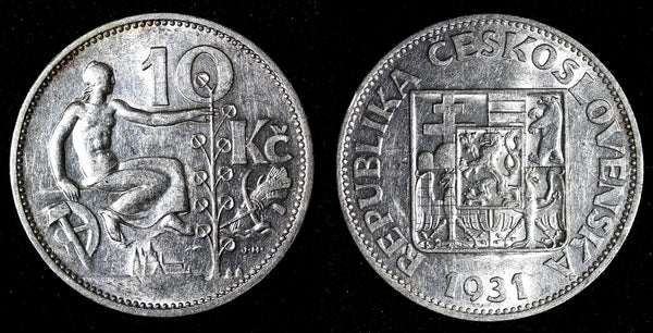 Czechoslovakia Silver 1931 10 Korun 30 mm KM# 15 (27 848)