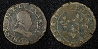 FRANCE Henri III (1574-1589) Copper 1580 Denier Tournois 2,59g. (27 181)