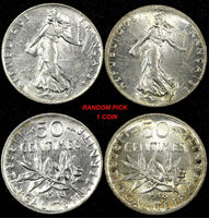 FRANCE Silver 1918 50 Centimes aUNC/UNC KM# 854 RANDOM PICK (1 Coin)  (24 702)