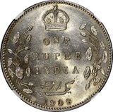 India-British Edward VII Silver 1909(B) Rupee Silver (.917) NGC MS61 KM# 508 (0)