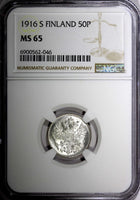 FINLAND Nicholas II Silver 1916 S 50 Penniä NGC MS65 GEM BU COIN KM# 2.2 (046)