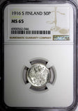 FINLAND Nicholas II Silver 1916 S 50 Penniä NGC MS65 GEM BU COIN KM# 2.2 (046)