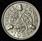 Great Britain George V Silver 1931 3 Pence KM# 831 (28 329)
