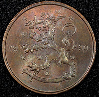 FINLAND Copper 1930 5 Penniä BETTER DATE UNC Toned KM# 22 (24 008)