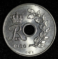 DENMARK Frederik IX Copper-Nickel 1966  25 Øre UNC/BU KM# 855.1 (27 716)