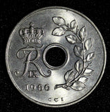 DENMARK Frederik IX Copper-Nickel 1966  25 Øre UNC/BU KM# 855.1 (27 716)