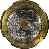 FRANCE Tri-Metallic 1994 20 Francs Pierre de Coubertin NGC MS65 TOP GRADE KME146