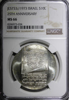 Israel Silver 1973 10 Lirot Anniversary of Independence NGC MS66 BU KM# 71 (34)