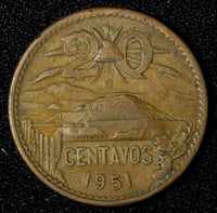 Mexico ESTADOS UNIDOS MEXICANOS Bronze 1951 Mo 20 Centavos SCARCE DATE KM#439(1)