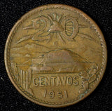 Mexico ESTADOS UNIDOS MEXICANOS Bronze 1951 Mo 20 Centavos SCARCE DATE KM#439(1)