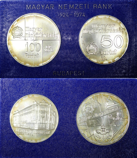 HUNGARY Silver  MAGYAR NEMZETI BANK SET 1974  50 Forint ,100 Forint  KM# 601,603
