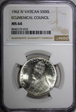 Vatican City John XXIII Silver 1962 500 Lire Ecumenical Council NGC MS64 KM# 74
