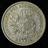 BRAZIL Copper-Nickel MCMI (1901)  400 Reis Liberty XF TONED 30mm KM# 505 (658)