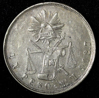 Mexico Silver 1872 Mo M Peso Scales Mexico City Mint aUNC KM# 408.5 (28 267)