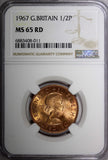 GREAT BRITAIN Elizabeth II 1967 1/2 Penny NGC MS65 RD FULL RED KM# 896 (11)