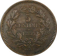 Luxembourg William III Bronze 1855 A 5 Centimes Paris Mint KM# 22.2 (24 504)