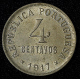 PORTUGAL 1917 4 Centavos Lisbon Mint aUNC .Mint Luster.Toned KM# 566 (30 117)