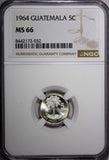 GUATEMALA Silver 1964 5 Centavos KEY DATE NGC MS66 GEM BU LUSTER KM# 261 (032)