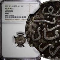 MOROCCO Abd al­ Aziz Silver AH 1321 1903 1/20 Rial London NGC MS63 Y# 18.1 (44)