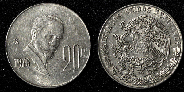 Mexico Copper-Nickel 1976 Mo  20 Centavos  KM# 442 (27 851)
