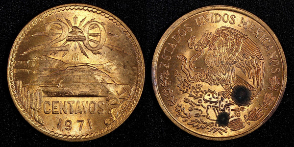 MEXICO Bronze 1971 Mo 20 Centavos Red KM# 440 (27 285)