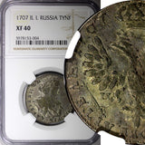 RUSSIA Peter I (the Great) Silver 1707 IL L  Tynf NGC XF40 VERY RARE KM# 127 (4)