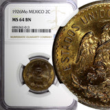 Mexico ESTADOS UNIDOS MEXICANOS Bronze 1926 Mo 2 Centavos NGC MS64 BN KM# 419(3)