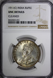 India-British Silver 1911 (C) Rupee "PIG" Elephant NGC UNC DET.SCARCE KM#523 (1)
