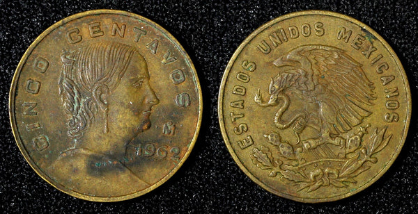 MEXICO Bronze 1962 Mo 5 Centavos Large type KM# 426 (27 909)