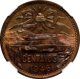 MEXICO Bronze 1946 20 Centavos NGC MS65 BN ONLY 1 GRADED HIGHEST  KM# 439 (011)